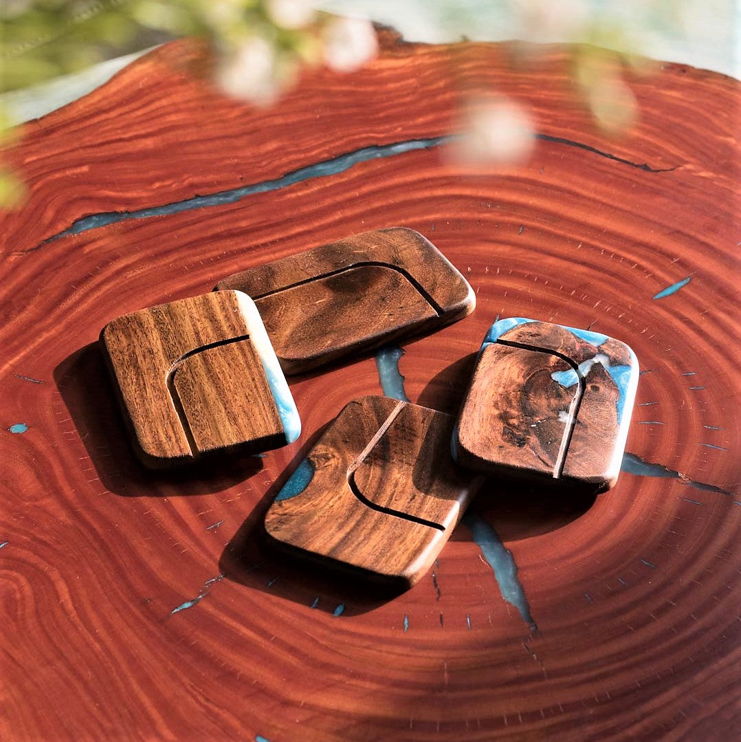 Curved Edges Resin Wood Coaster ( Blue Pearl ) set of 4
