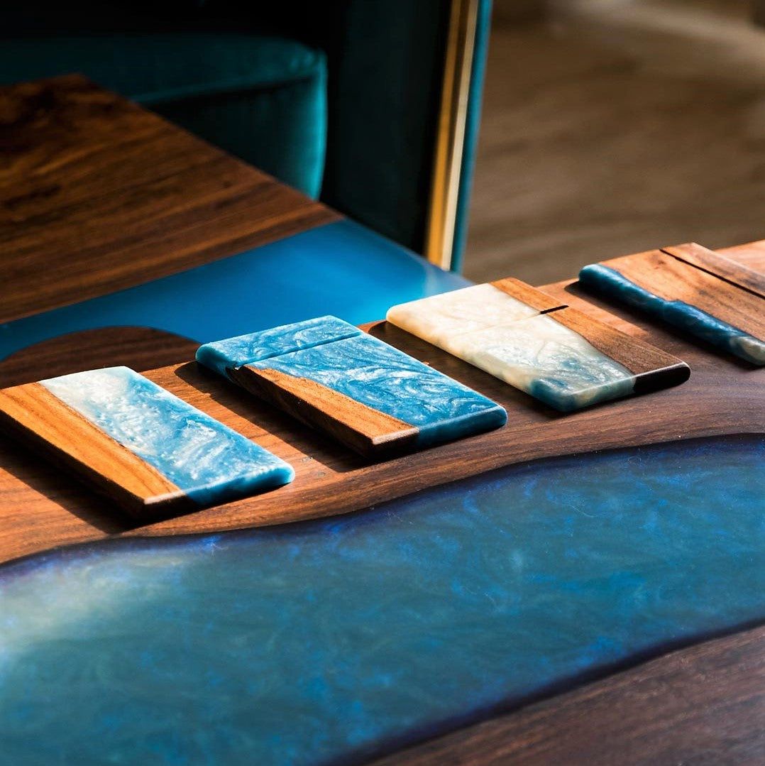 Resin Wood Coaster ( Blue Pearl ) set of 4