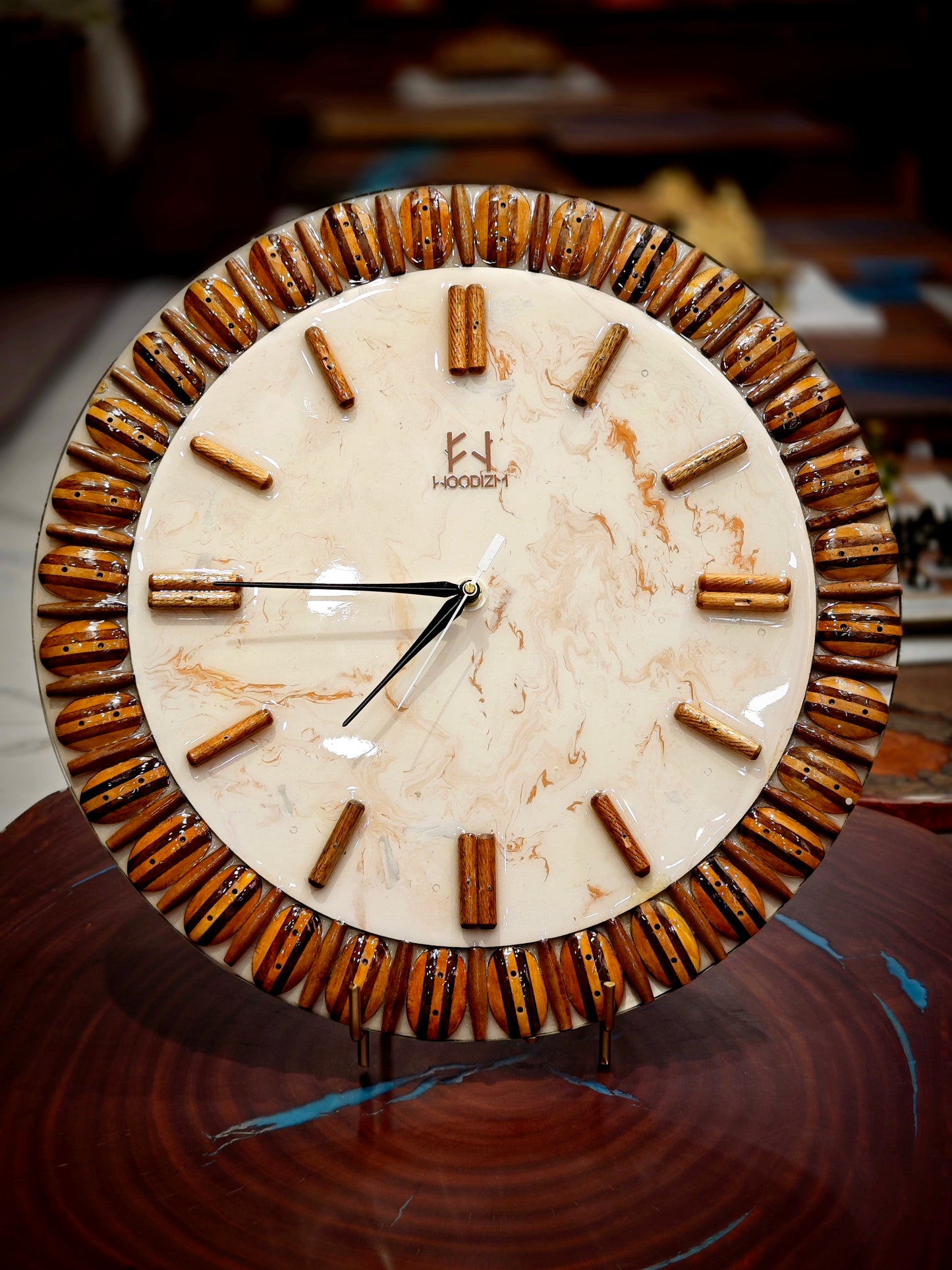 Warm and woody resin Wall Clock
