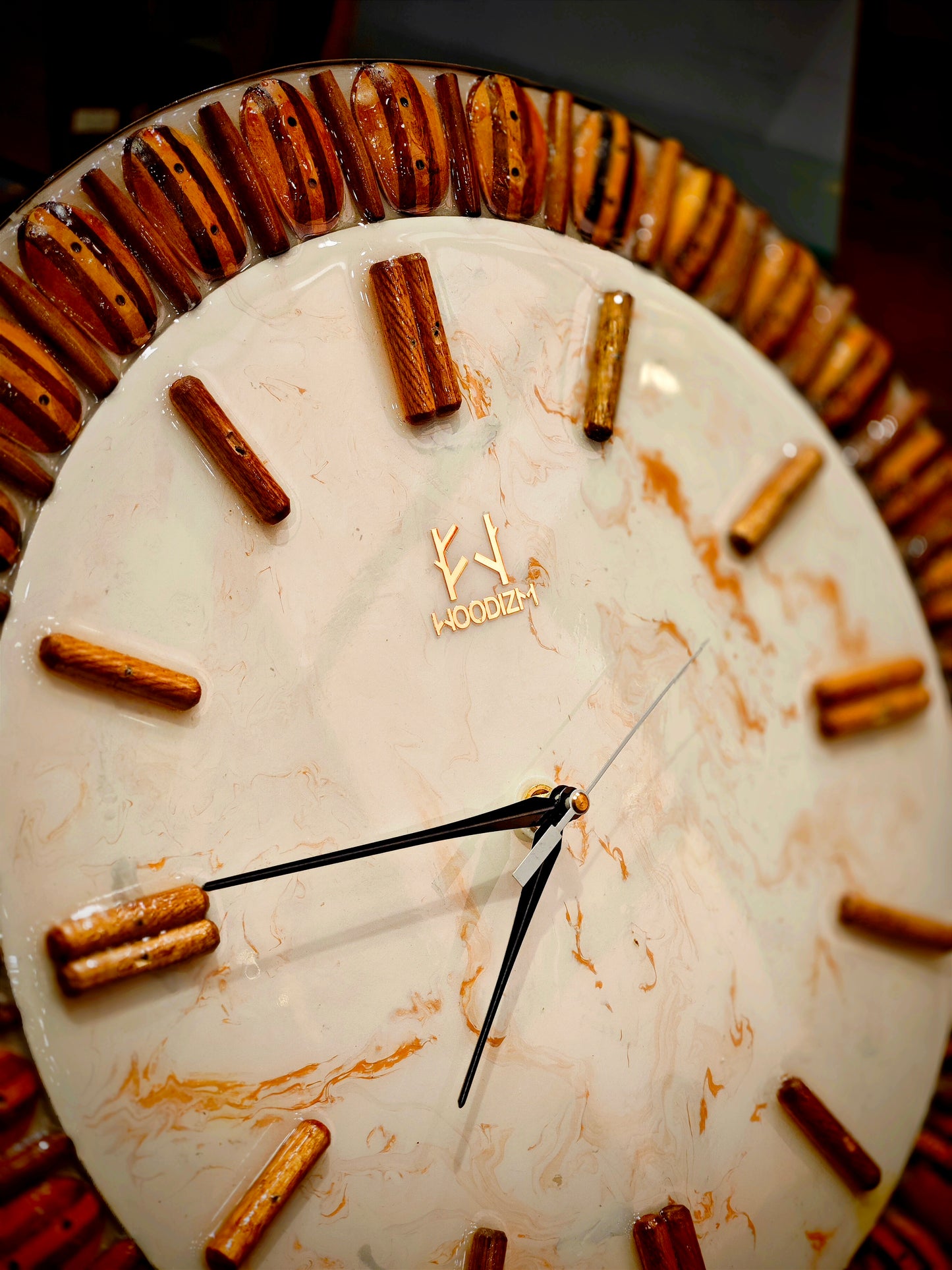 Warm and woody resin Wall Clock