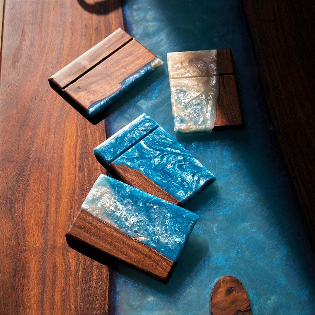 Resin Wood Coaster ( Blue Pearl ) set of 4