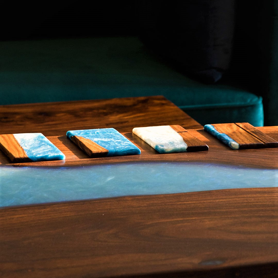 Resin Wood Coaster ( Blue Pearl ) set of 4
